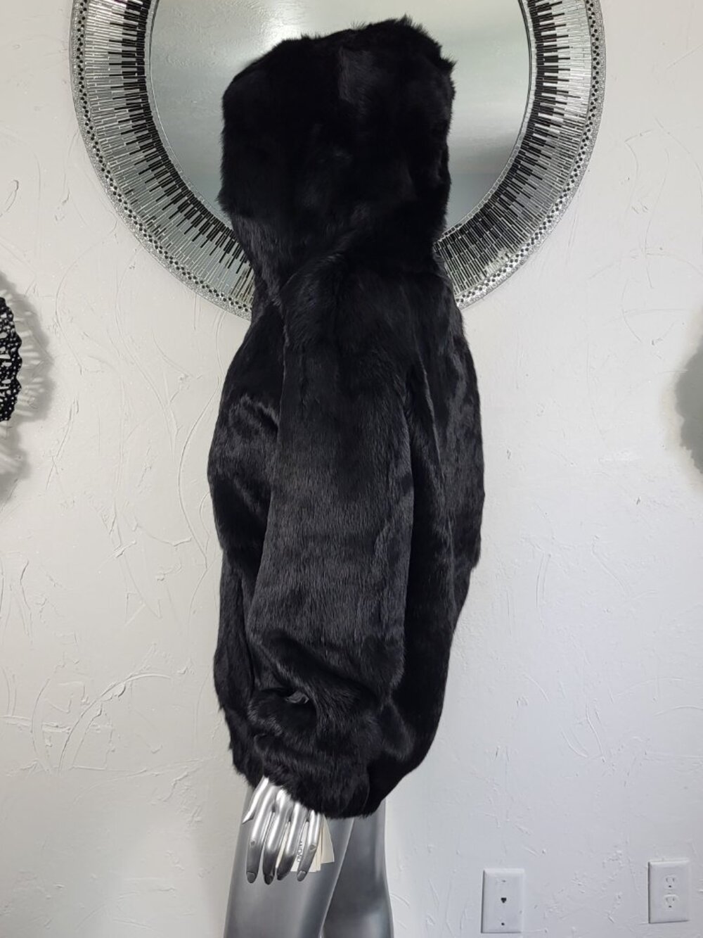 NWT~$600~ADRIENNE LANDAU~M/L~BLACK GENUINE REAL RABBIT FUR BOMBER JACKET COAT - Picture 8 of 16